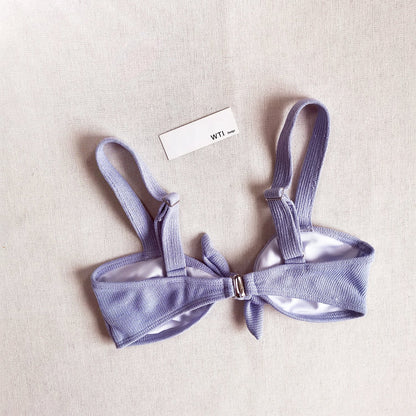 Textured Front Bow Tie Ruffle Waist Crop Top Bikini Swimsuit