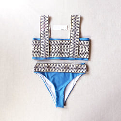Woven Zig Zag High Waist Crop Bikini Swimsuit