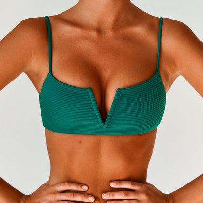 Ribbed V Neck Crop Top High Rise Bikini Swimsuit - worthtryit.com