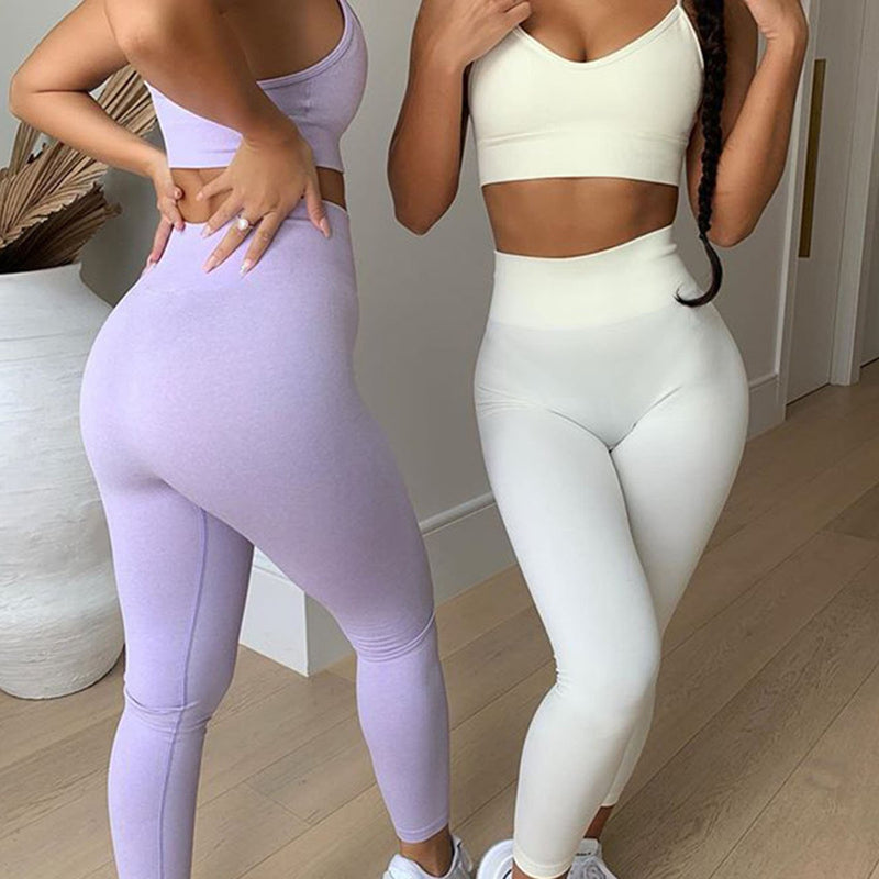 Solid Color Seamless Strappy Sport Top & High Waist Leggings