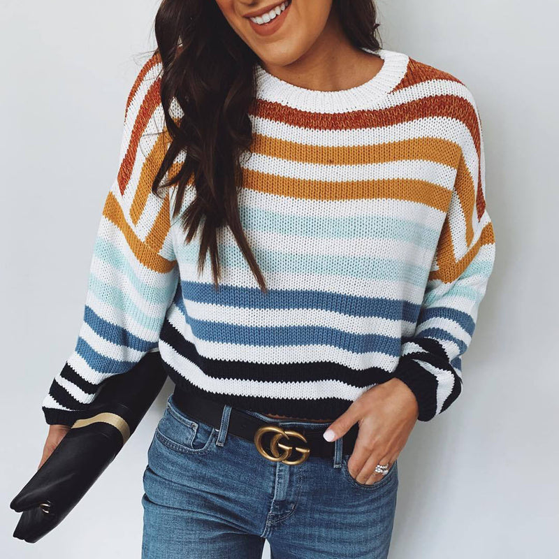 Colorful Stripes Knit Short Sweater