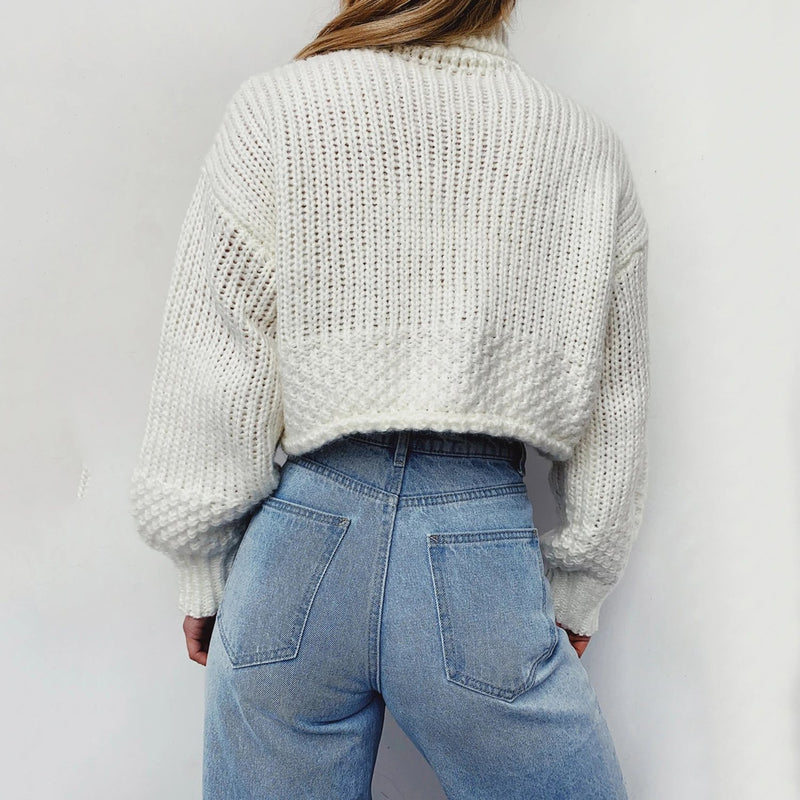 Turtle Neck Cropped Knit Sweater LB20
