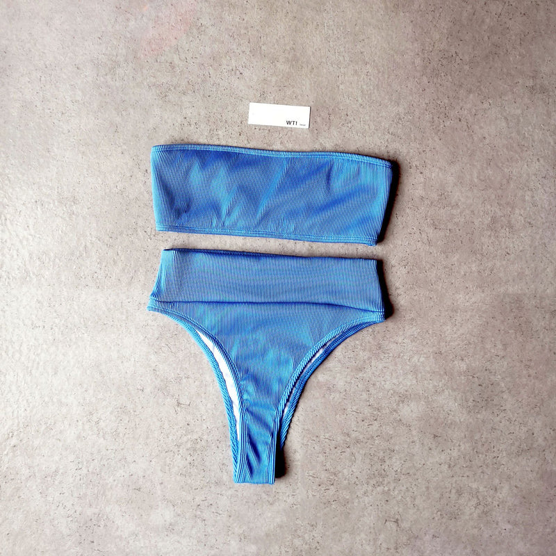 Ribbed  High Waist Bandeaux Bikini Swimsuit CH20