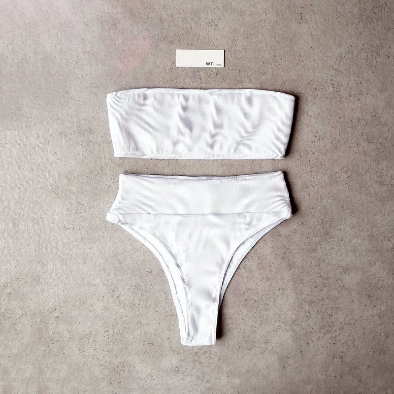 Ribbed  High Waist Bandeaux Bikini Swimsuit CH20