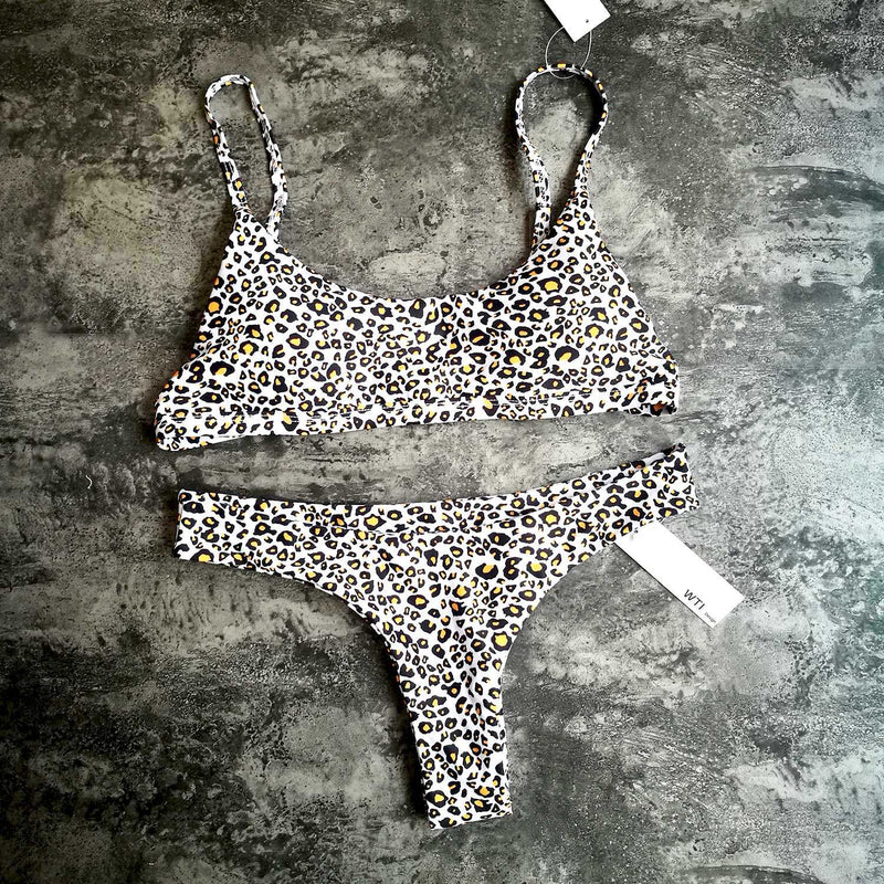 Leopard Print Crop Top High Cut Bikini Set - worthtryit.com