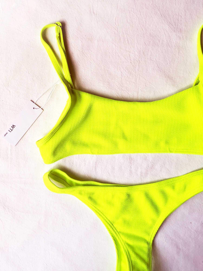 Ribbed Sporty Crop Top High Cut Bikini Set - Neon Green - worthtryit.com