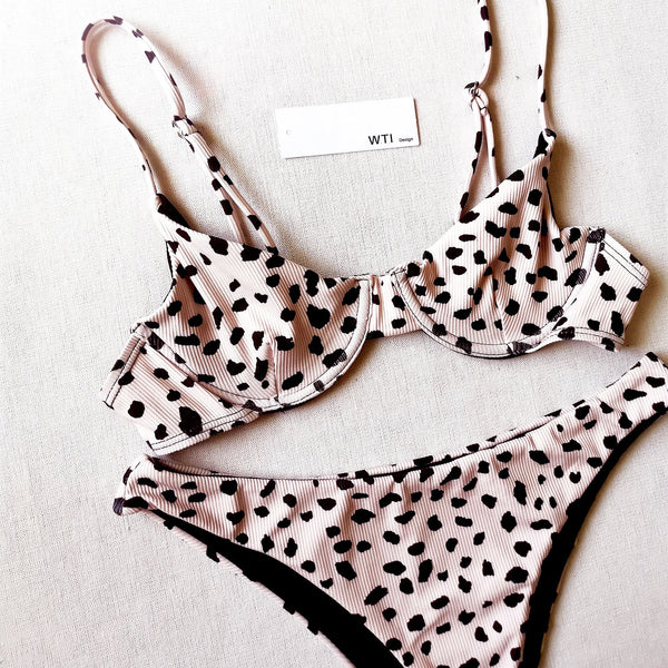 Leopard Ribbed Underwire Bikini Swimsuit