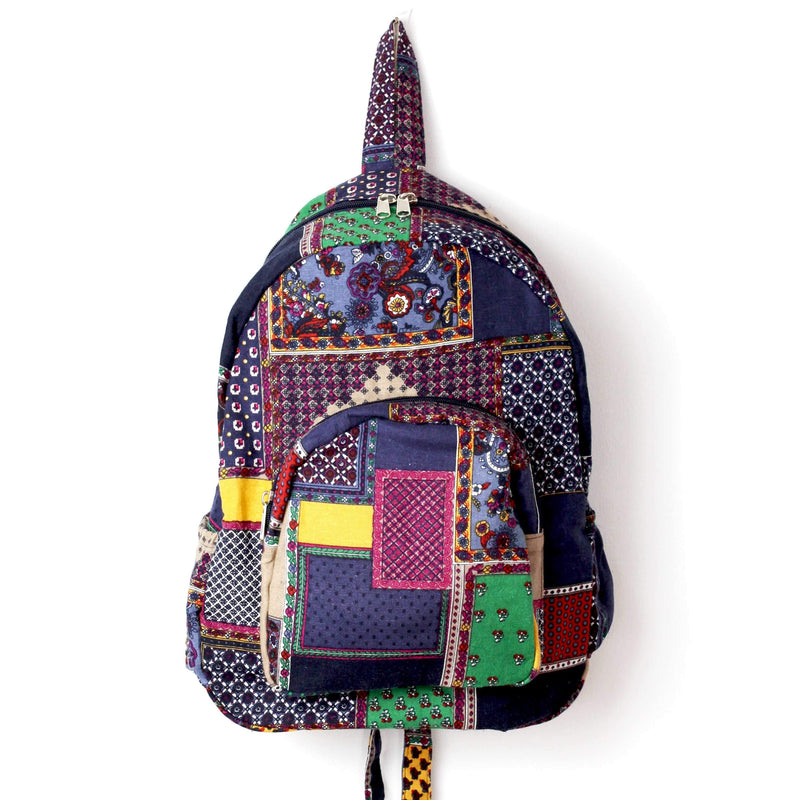 Floral Cotton Tribal Bohemian Hippie Backpack-Green Row