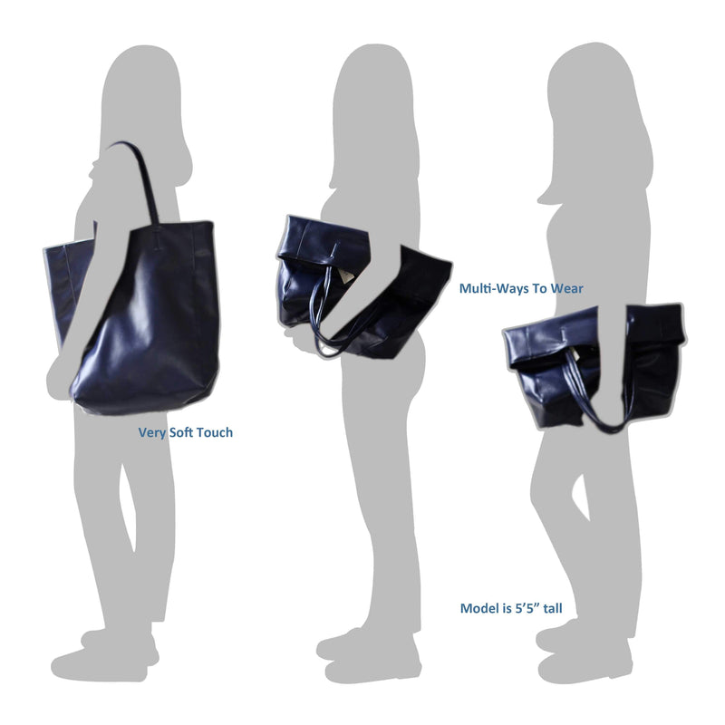 Eco Vegan Leather Lambskin Work Tote bag Large 16.7" With Little Purse Inside